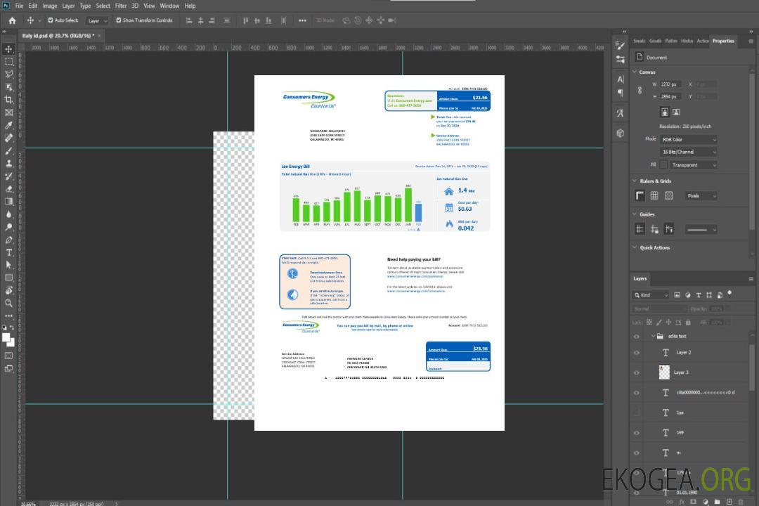 Modèle de facture de services publics pour les entreprises USA Michigan Consumers Energy aux formats Word et PDF template
